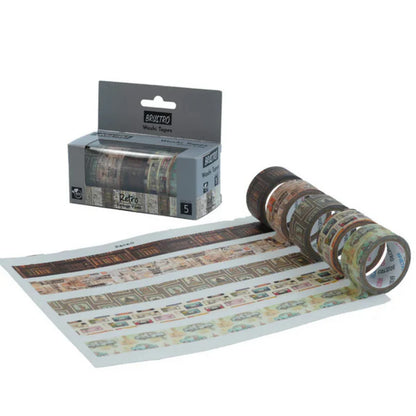 Roll of decorative tape with patterned design and packaging on a white background