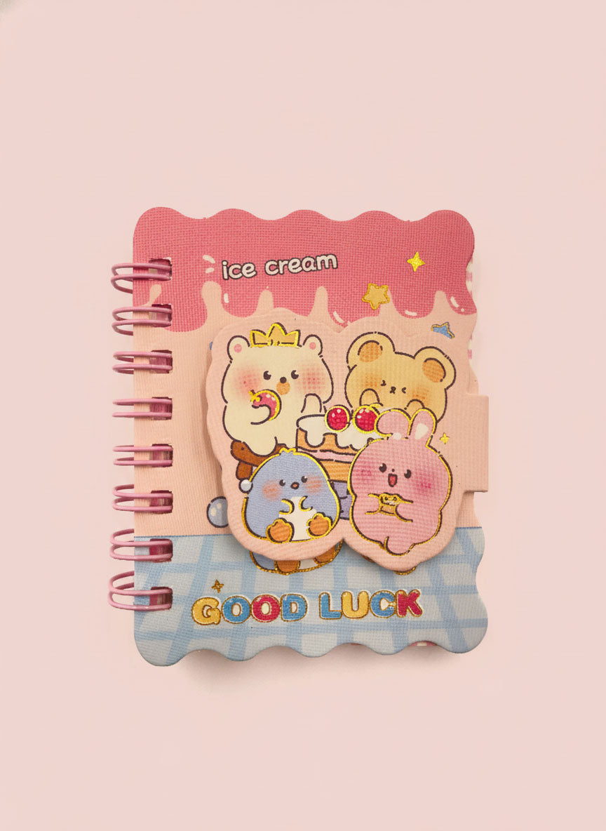 Cute Ice Cream Bear Mini Spiral Notebook - A7 Size