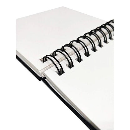 Open notebook with spiral binding on a white background