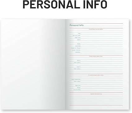 Open book showing a page with personal information fields.