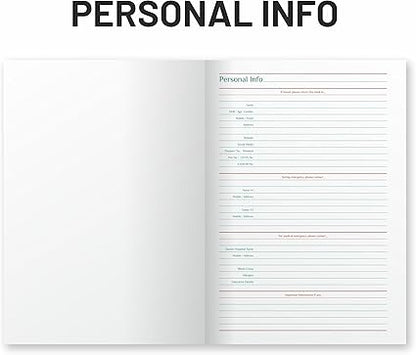 Open book showing a page with personal information fields.