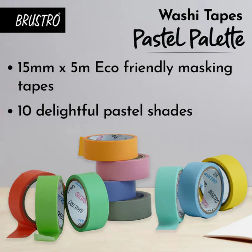 BRUSTRO Washi Tapes Pastel Palette with colorful tapes on a light background