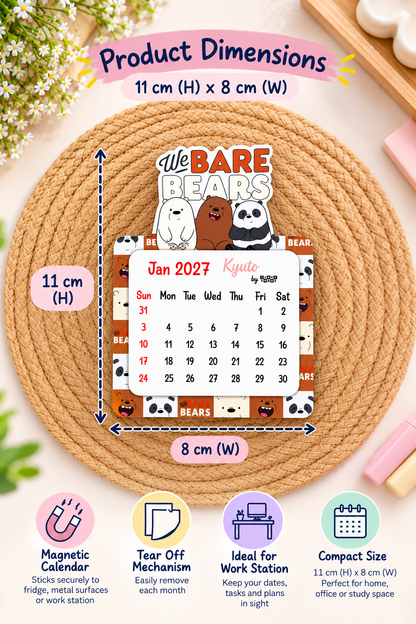We bare bears Mini Magnetic Calendar for 2027