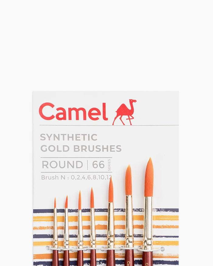 Camel synthetic gold brushes packaging with brushes displayed in front