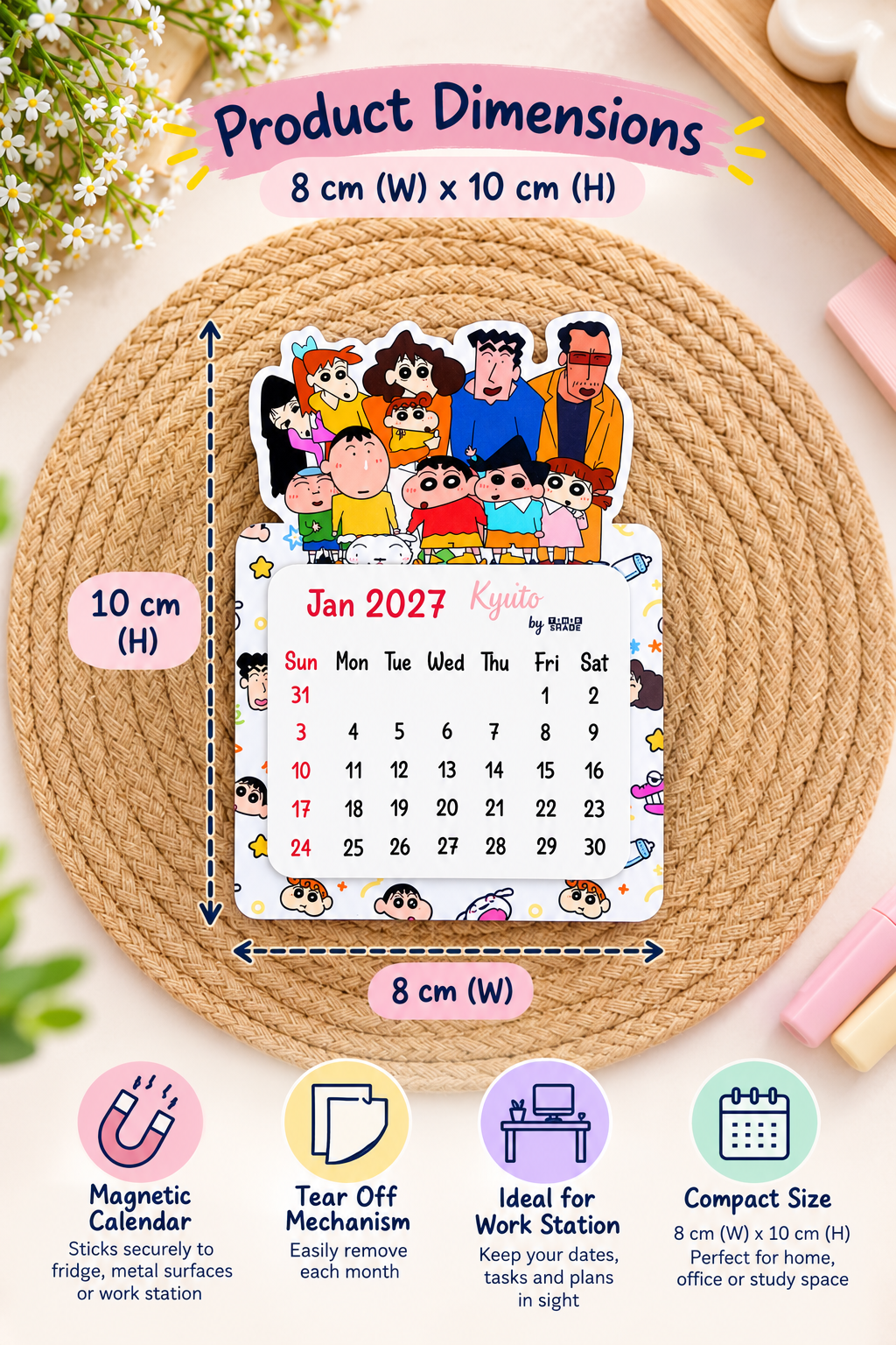 Shinchan Mini Magnetic Calendar for 2027