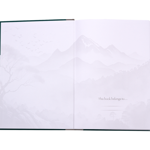 Open book with a white page and text 'This book belongs to' on a white background