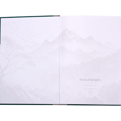 Open book with a white page and text 'This book belongs to' on a white background