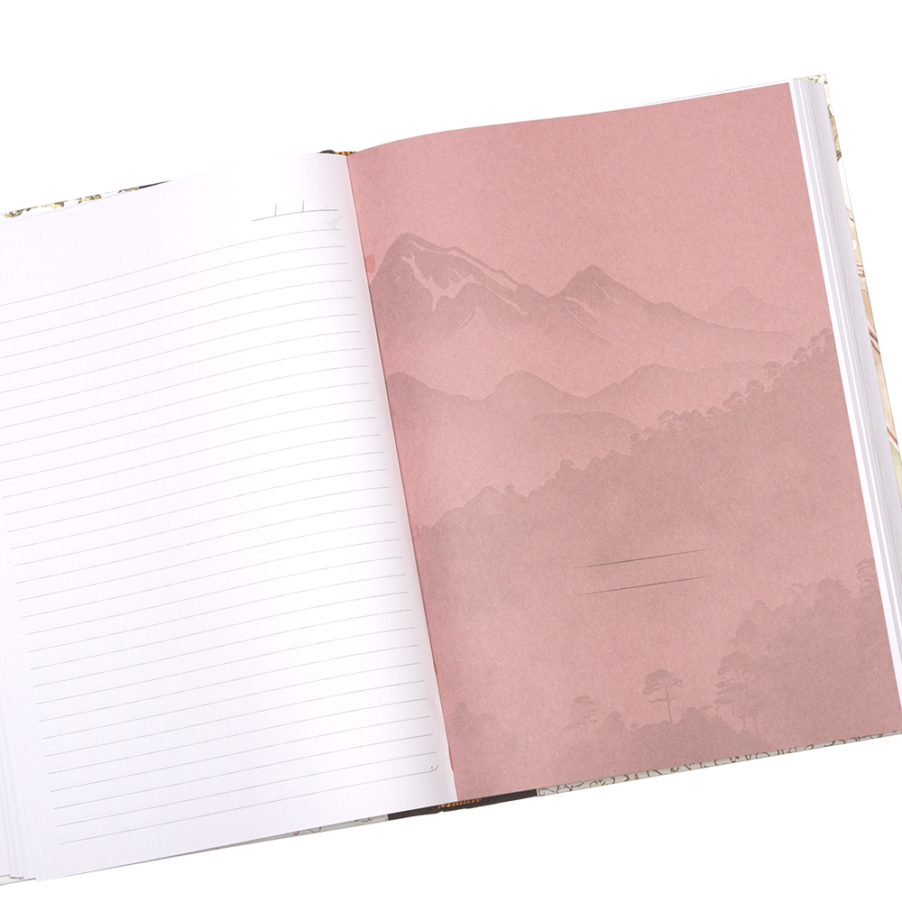 Notebook with mountain design on pink page