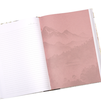 Notebook with mountain design on pink page