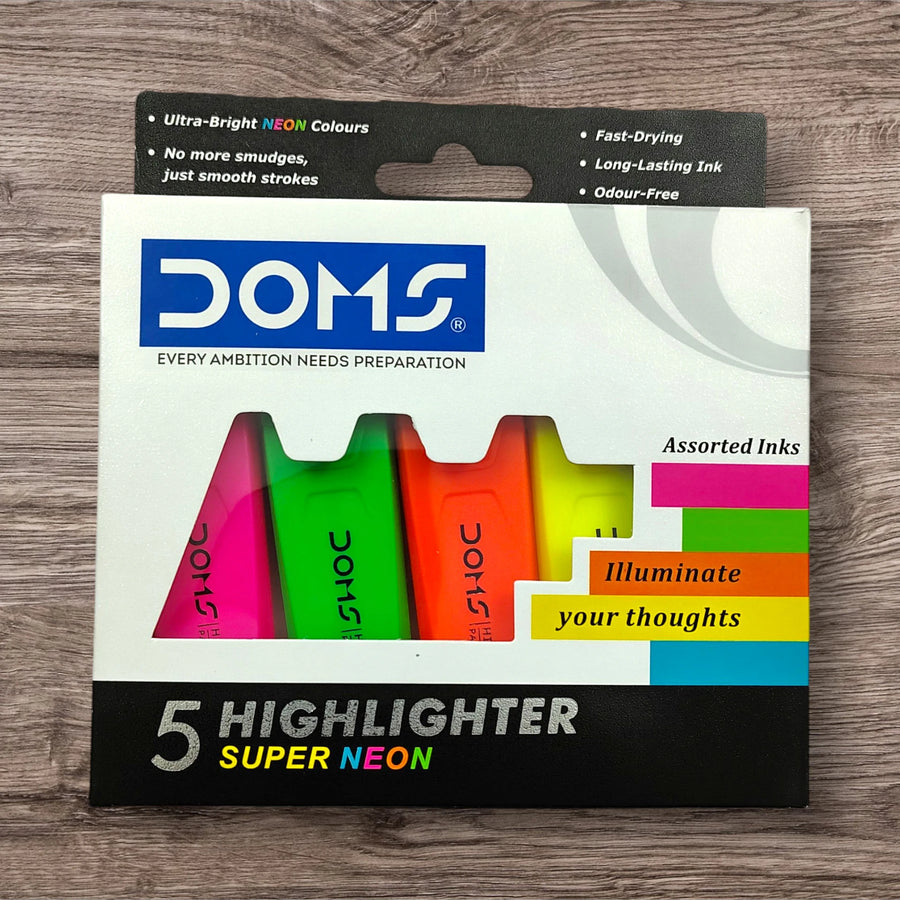 Doms Highlighter Set of 5 Assorted Ultrabright Neon Colours