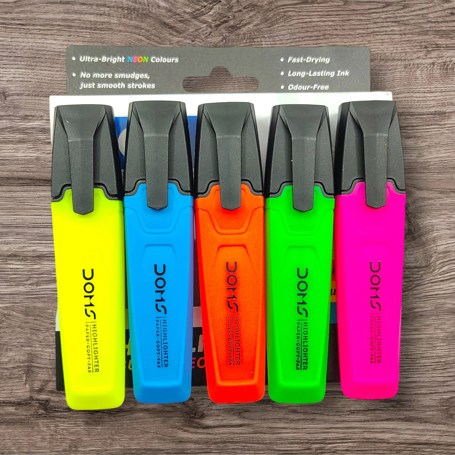 Doms Highlighter Set of 5 Assorted Ultrabright Neon Colours