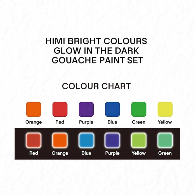 HIMI - Mini Gouache Paints Glow in The Dark | 23 ml Jelly Cups x 6 Colours