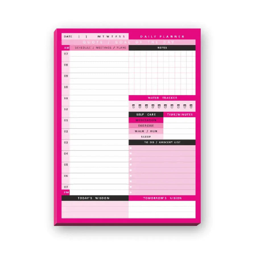 Daily planner with pink border on a white background