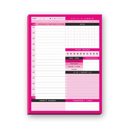 Daily planner with pink border on a white background