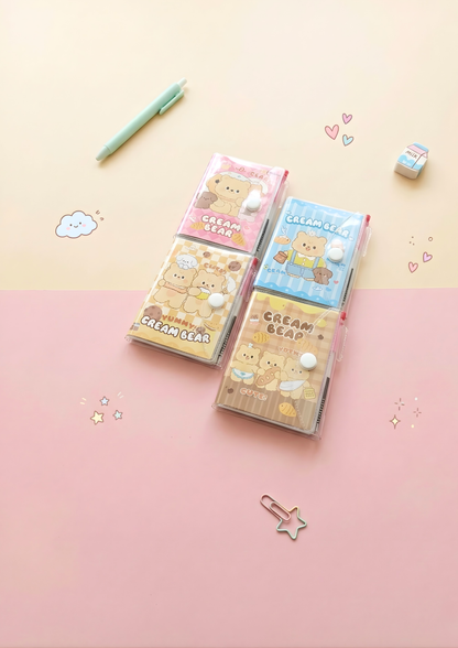 Two boxes of Cream Bear on a pink background with decorative elements.