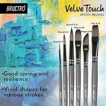 Brustro Velve Touch artists' brushes with a colorful abstract painting background