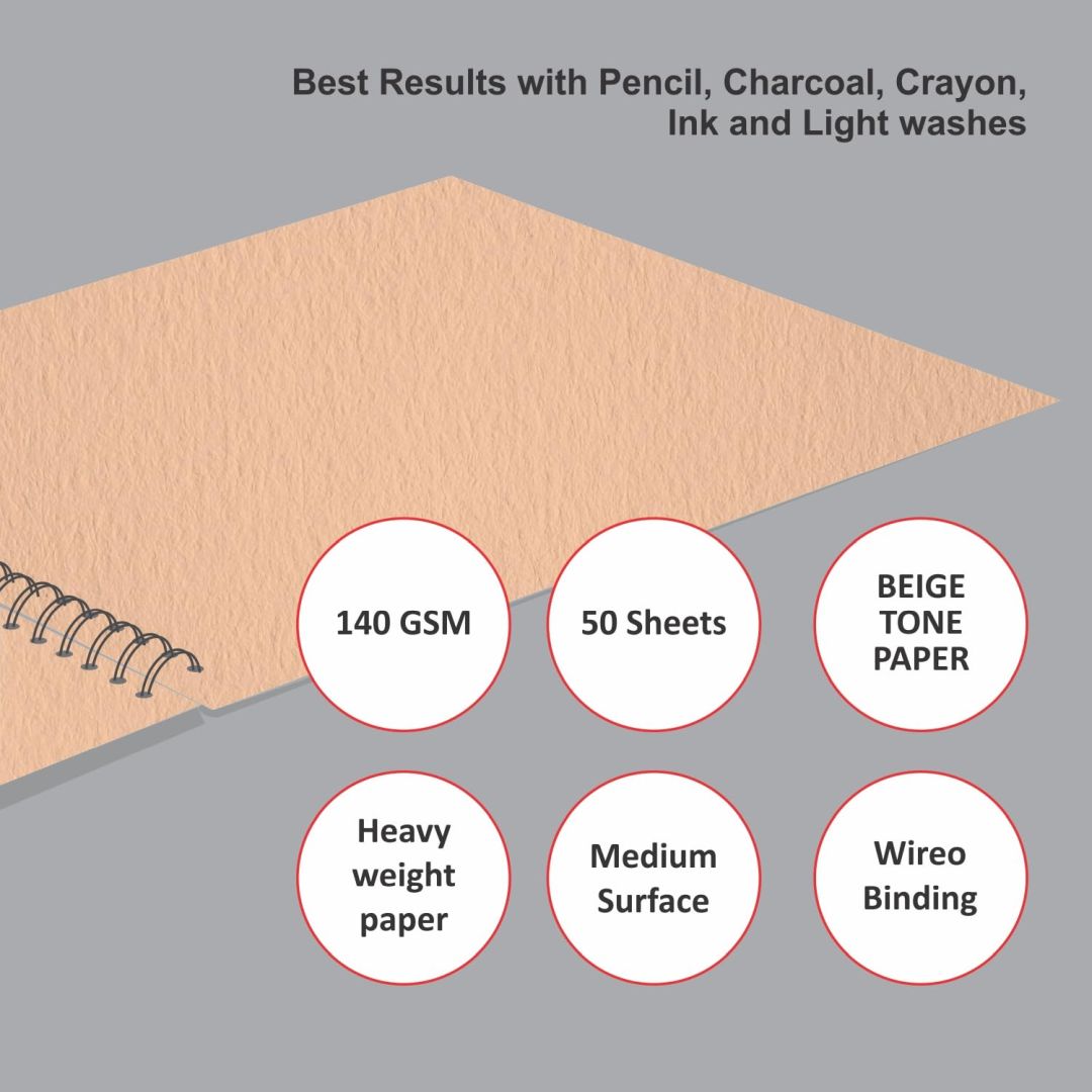 Beige tone paper with text detailing its characteristics on a gray background