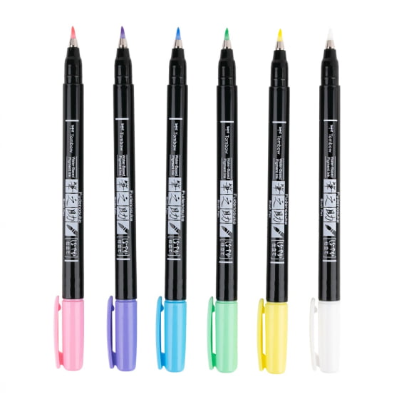 Tombow Fudenosuke Brush Pen 6 Pastel Colors Set