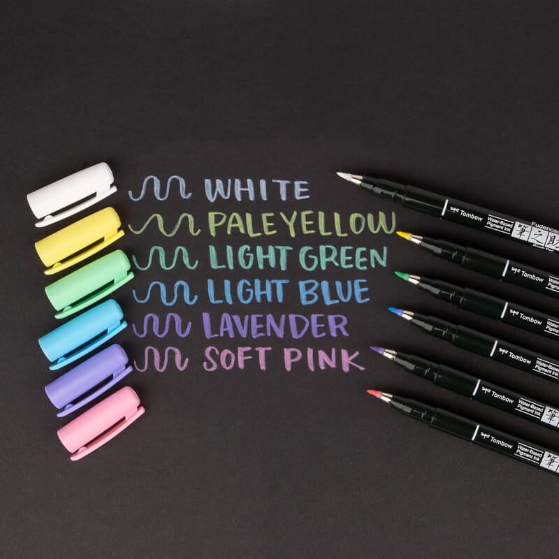 Tombow Fudenosuke Brush Pen 6 Pastel Colors Set