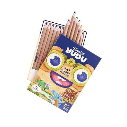 Fevicryl YUDU 3-in-1 Colour Pencils | 12 Shades + Free sharpner