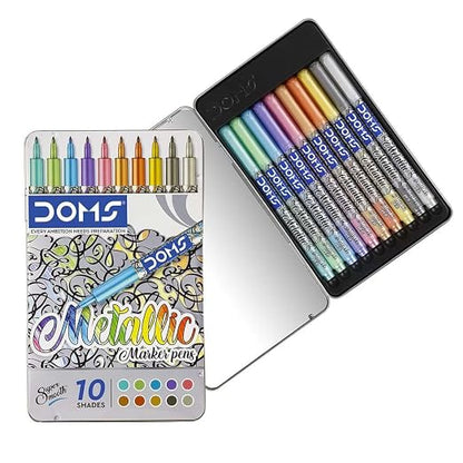 Doms Metallic Fine Point Marker Pens 10 Shades (Pack Of 1), Multicolour