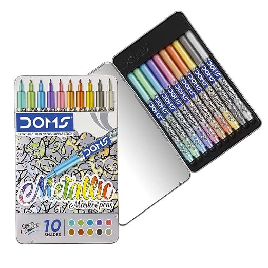 Doms Metallic Fine Point Marker Pens 10 Shades (Pack Of 1), Multicolour
