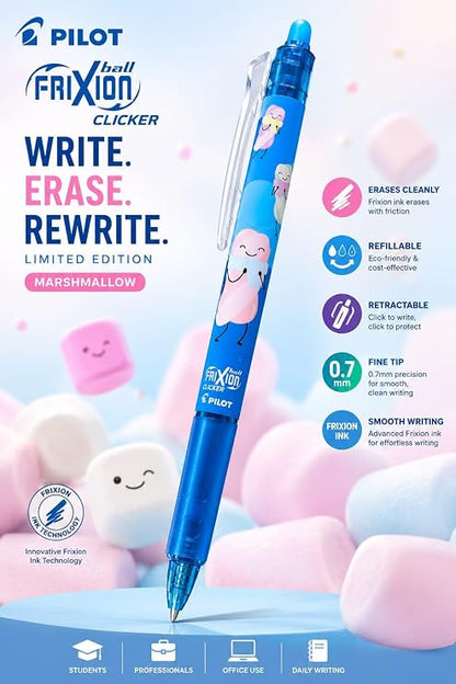 Pilot Frixion Erasable & Refillable Clicker/Retractable Roller Ball Pen|Blue Ink- 0.7mm  | Sweet paradise Character Series