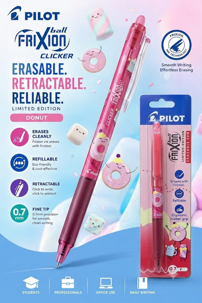 Pilot Frixion Erasable & Refillable Clicker/Retractable Roller Ball Pen|Blue Ink- 0.7mm  | Sweet paradise Character Series