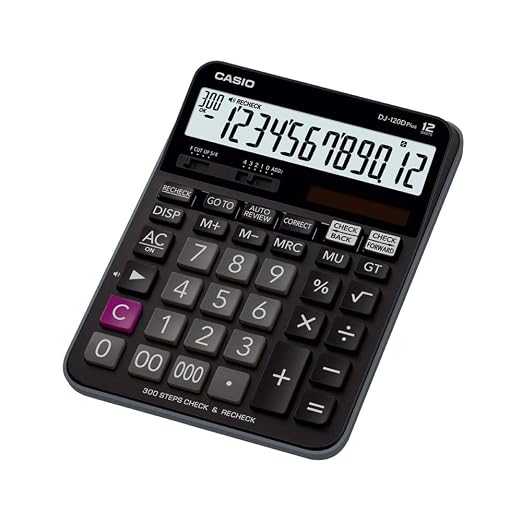 Casio DJ-120D Plus 300 Steps Check and Correct Desktop Calculator with Bigger Screen/Keys (12 Digit)