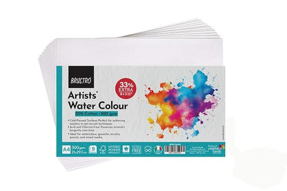 Brustro Artists Watercolour Paper | 300 GSM| A5 |A4| 25% Cotton, Cold Pressed