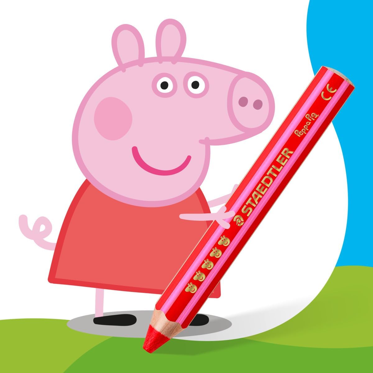 STAEDTLER Peppa Pig x Noris Junior 3-in-1 Jumbo Watercolour Colouring Pencils | 6 Assorted Colours