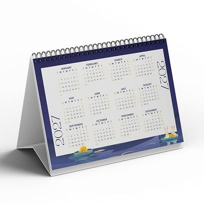 A5 Desk Calendar 2027 | Moon&bunny Theme Table Calendar|Premium 300 GSM Textured Paper