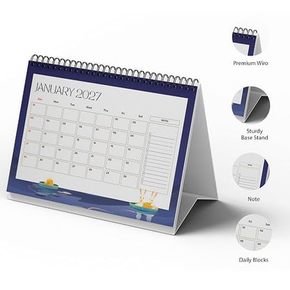 A5 Desk Calendar 2027 | Moon&bunny Theme Table Calendar|Premium 300 GSM Textured Paper