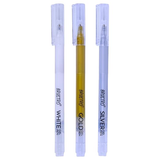 Brustro Assorted Gel Pen (White , Gold and Silver)|1mm Metal Tip - Set of 3