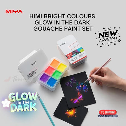 HIMI - Mini Gouache Paints Glow in The Dark | 23 ml Jelly Cups x 6 Colours