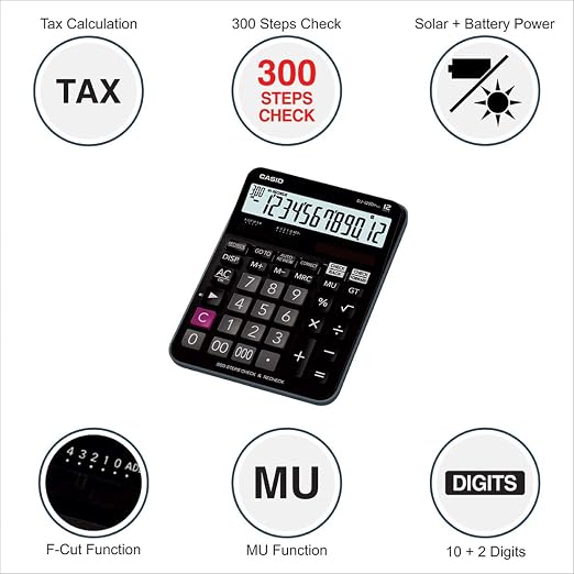 Casio DJ-120D Plus 300 Steps Check and Correct Desktop Calculator with Bigger Screen/Keys (12 Digit)