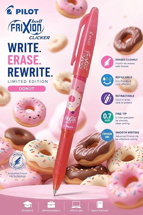 Pilot Frixion Erasable & Refillable Roller Ball Pen|Blue Ink- 0.7mm  | Sweet paradise Character Series
