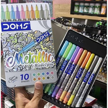 Doms Metallic Fine Point Marker Pens 10 Shades (Pack Of 1), Multicolour