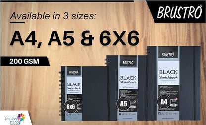 Brustro Black Sketchbook | Wiro Bound |200GSM |A4 |A5|6X6