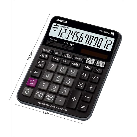 Casio DJ-120D Plus 300 Steps Check and Correct Desktop Calculator with Bigger Screen/Keys (12 Digit)