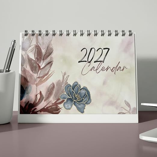 A5 Desk Calendar 2027 | Watercolor Theme Table Calendar |Premium 300 GSM Textured Paper
