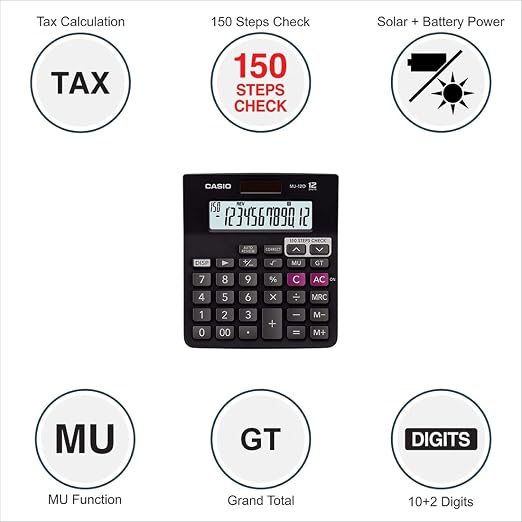 Casio MJ-12D 150 Steps Check and Correct Desktop Financial Calculator, Black