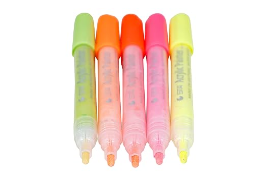Brustro Acrylic (DIY) Marker Neon | Set of 5 (Fluorescent Shades) |Tip Size - 2MM