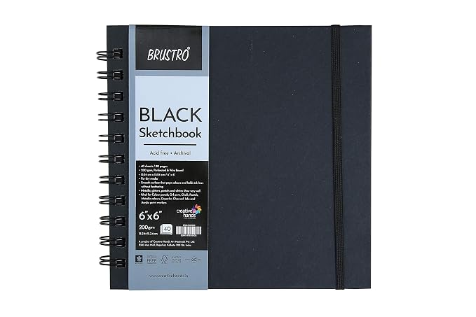 Brustro Black Sketchbook | Wiro Bound |200GSM |A4 |A5|6X6