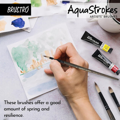 Person painting with AquaStrokes brushes on a watercolor paper, surrounded by art supplies.