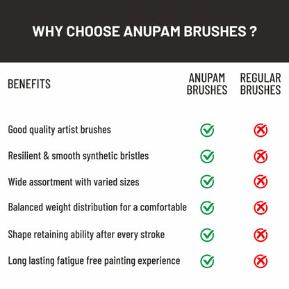Comparison chart of Anupam brushes versus regular brushes with benefits listed.