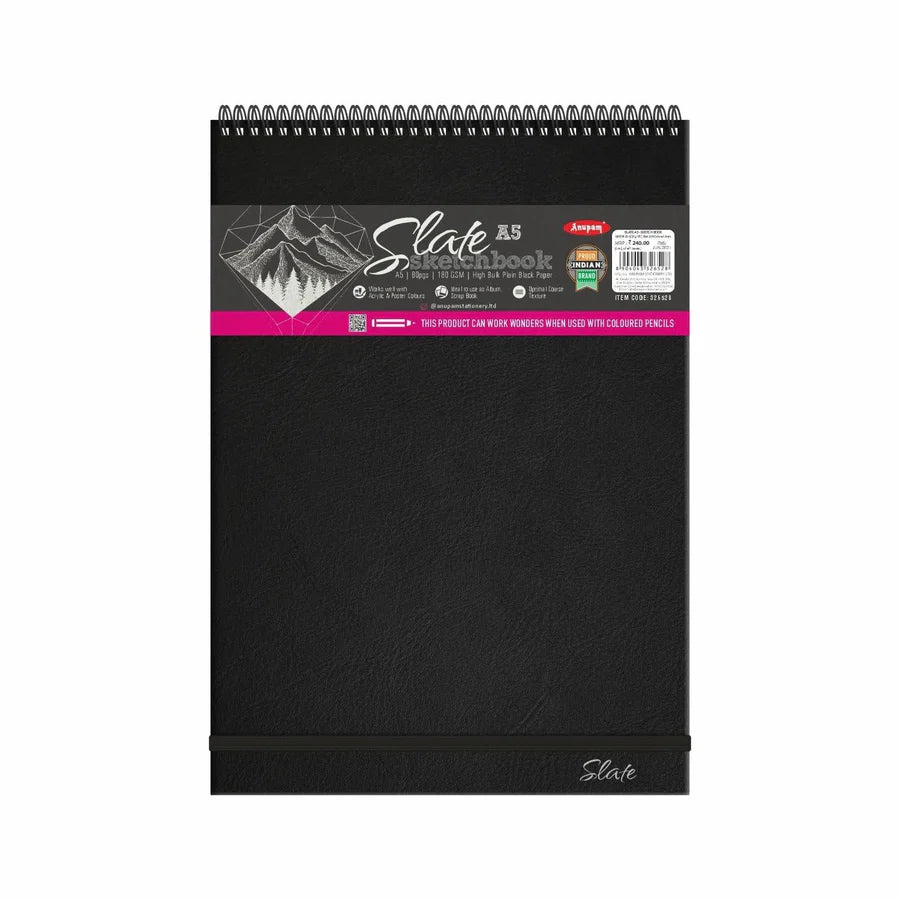 Black spiral-bound sketchbook with 'Slate' branding on a white background