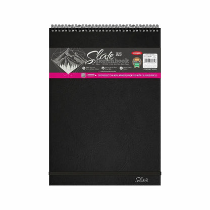 Black spiral-bound sketchbook with 'Slate' branding on a white background