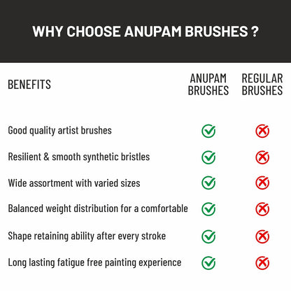 Comparison chart of Anupam brushes versus regular brushes with benefits listed.