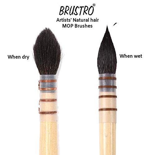 BRUSTRO Artist's Natural Hair MOP Brush | Set of 4 - (0, 2, 4, 8) |Synthetic, Round Paint Brush
